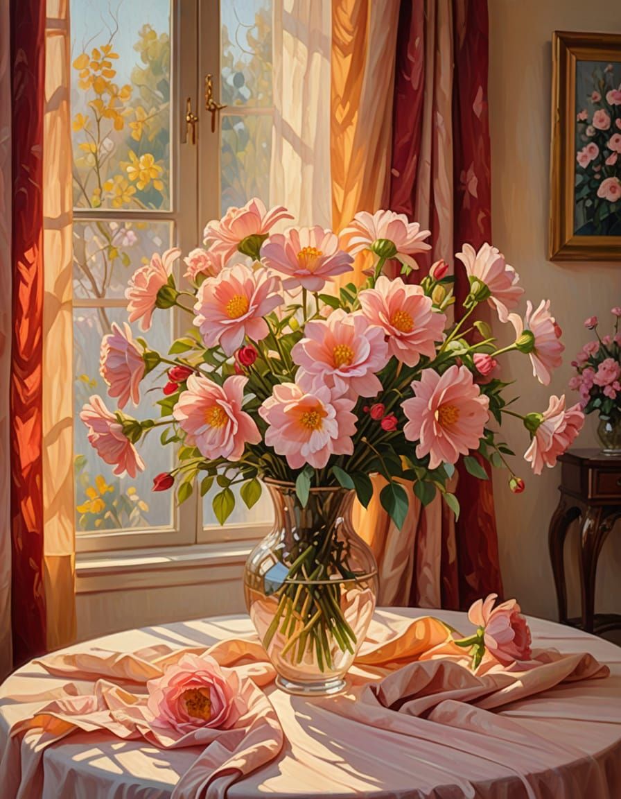 Impressionist Flowers in Vase Oil Painting