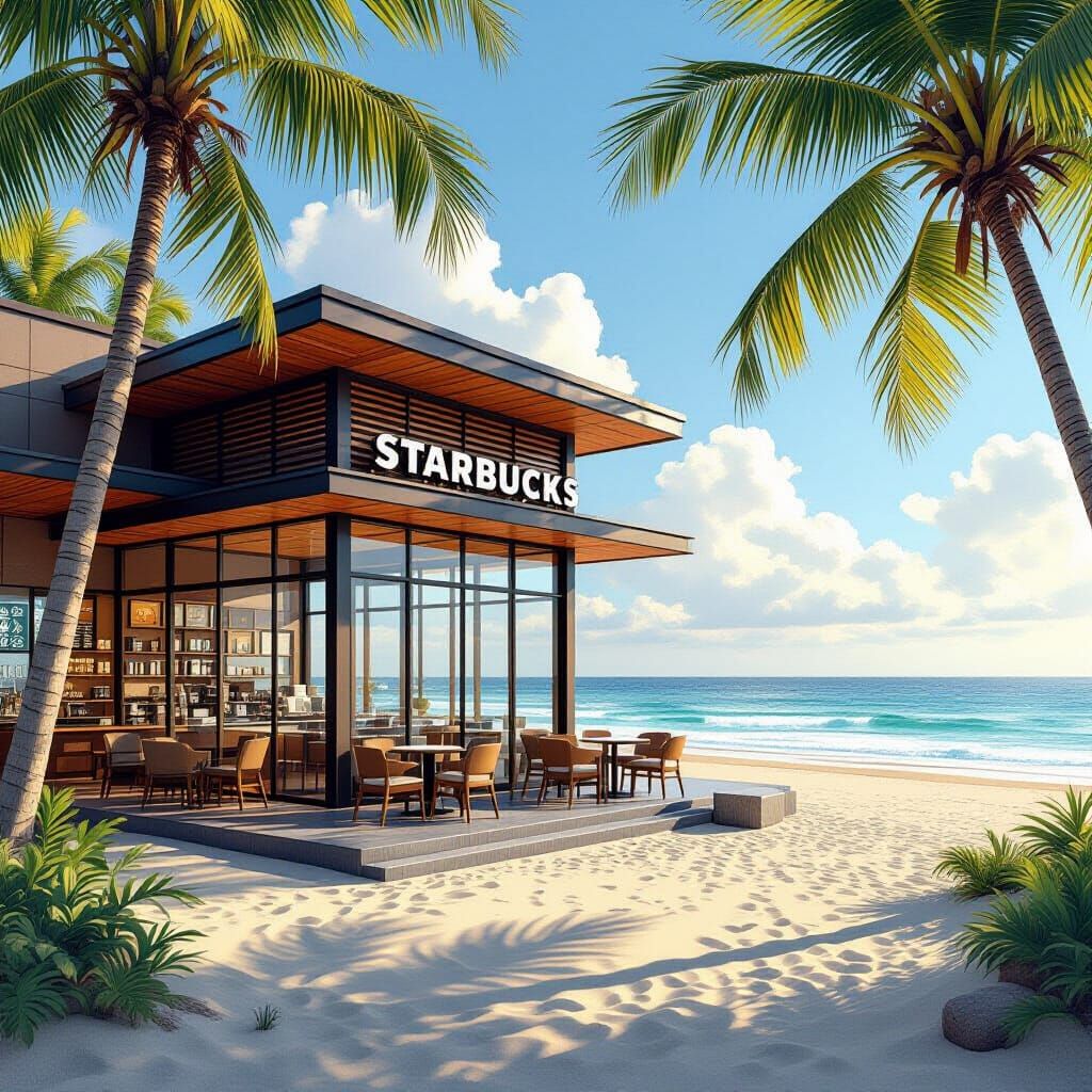 Starbucks Beach Store: Detailed Matte Painting