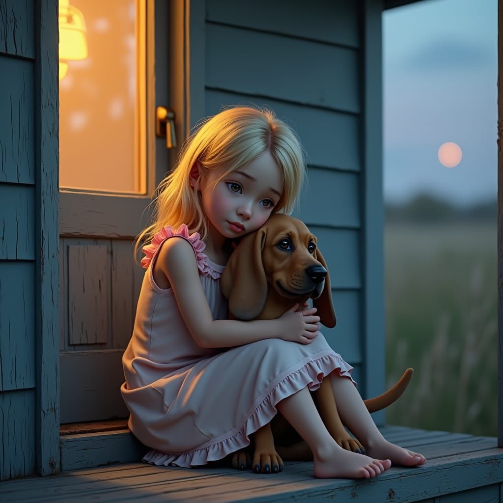 Girl and Dog Awaiting Dad: Digital Matte Painting