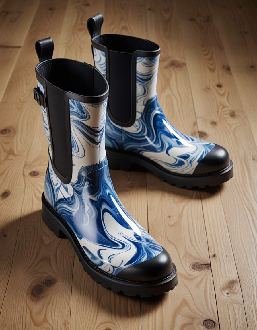 Stylish Rubber Boots in Marbled Design