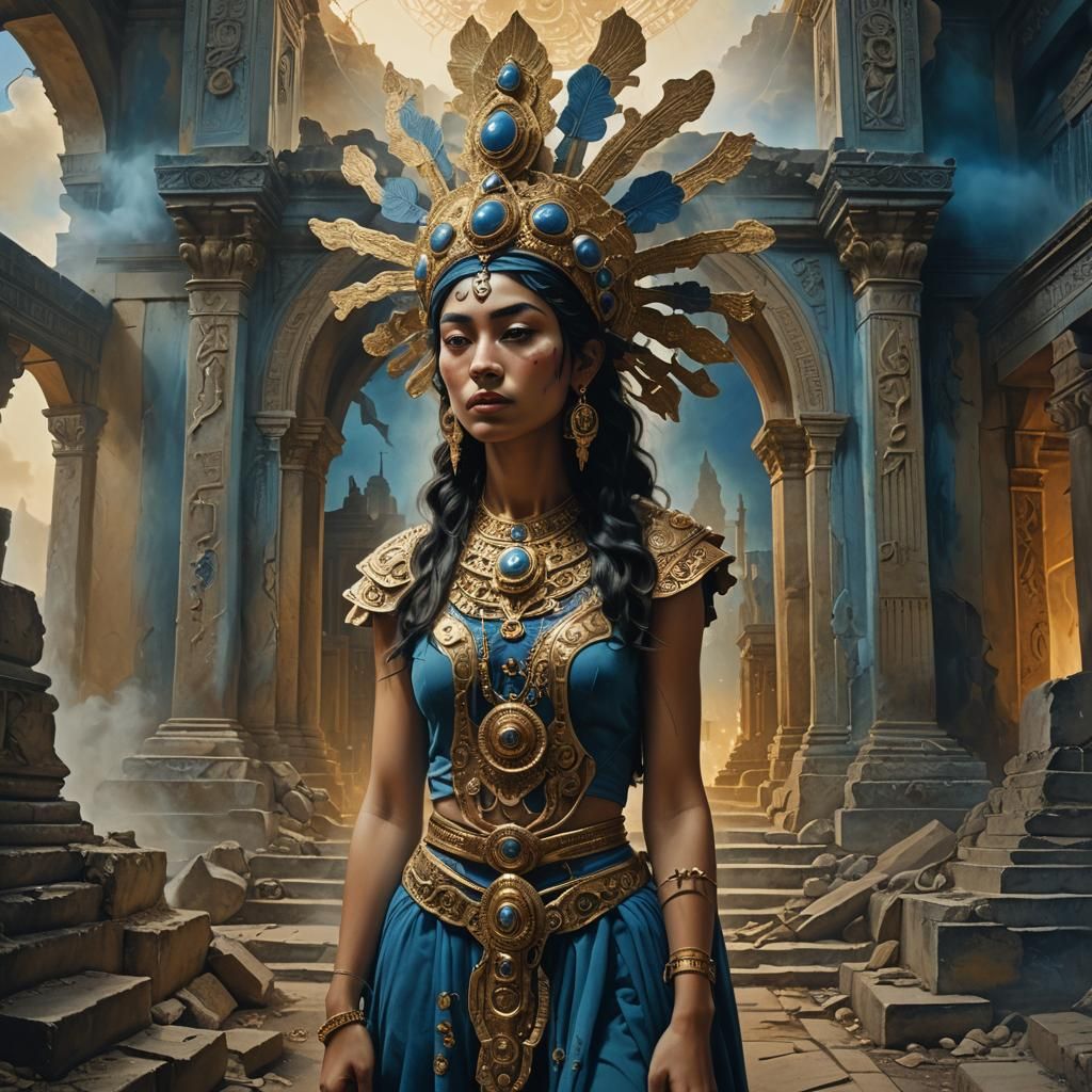 Kali in Mystical Temple: Cinematic Oil Painting