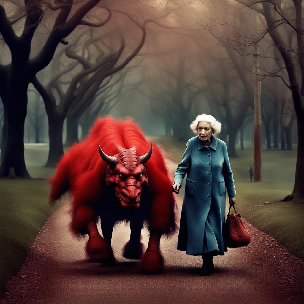 Eerie Park Walk with Red Beasts