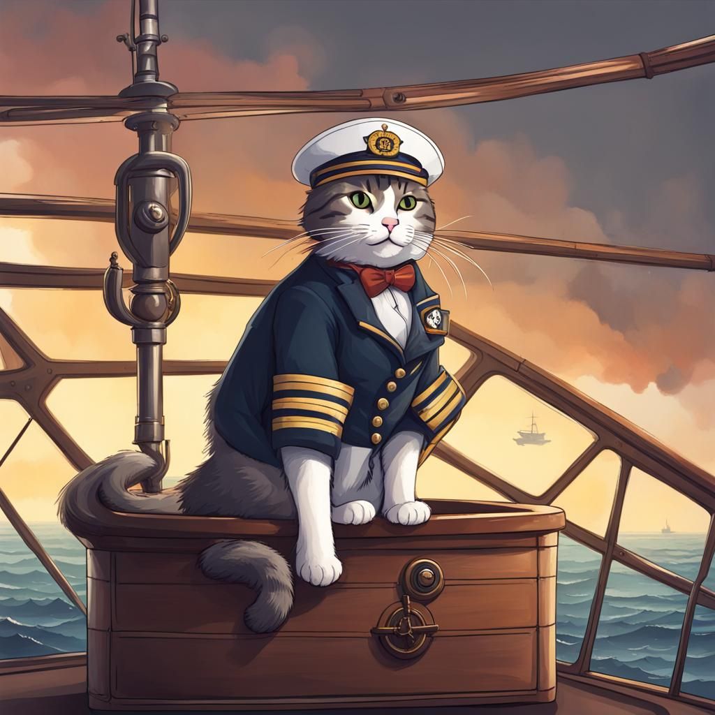 Cat Ship Captain on Deck