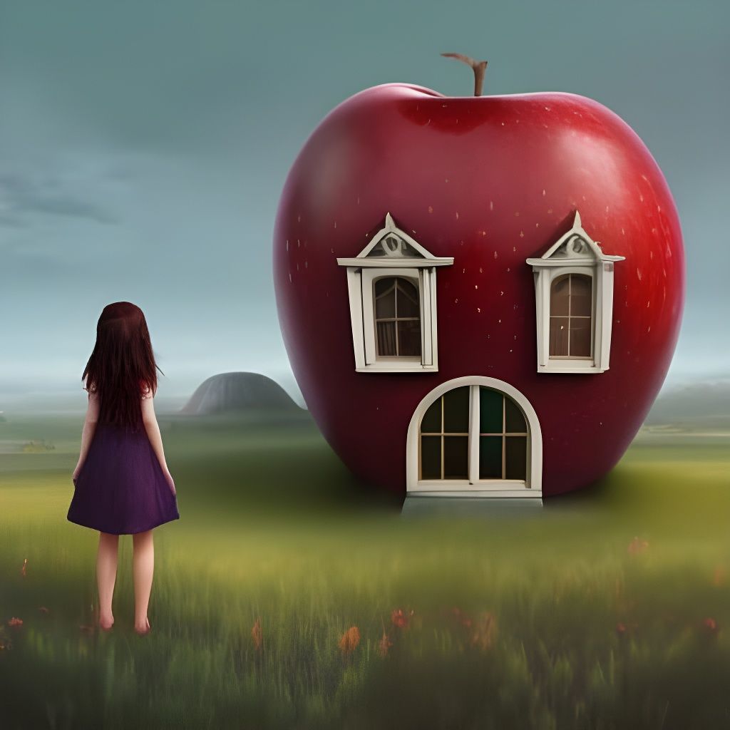 Whimsical Giant Apple House in Fantasy Landscape