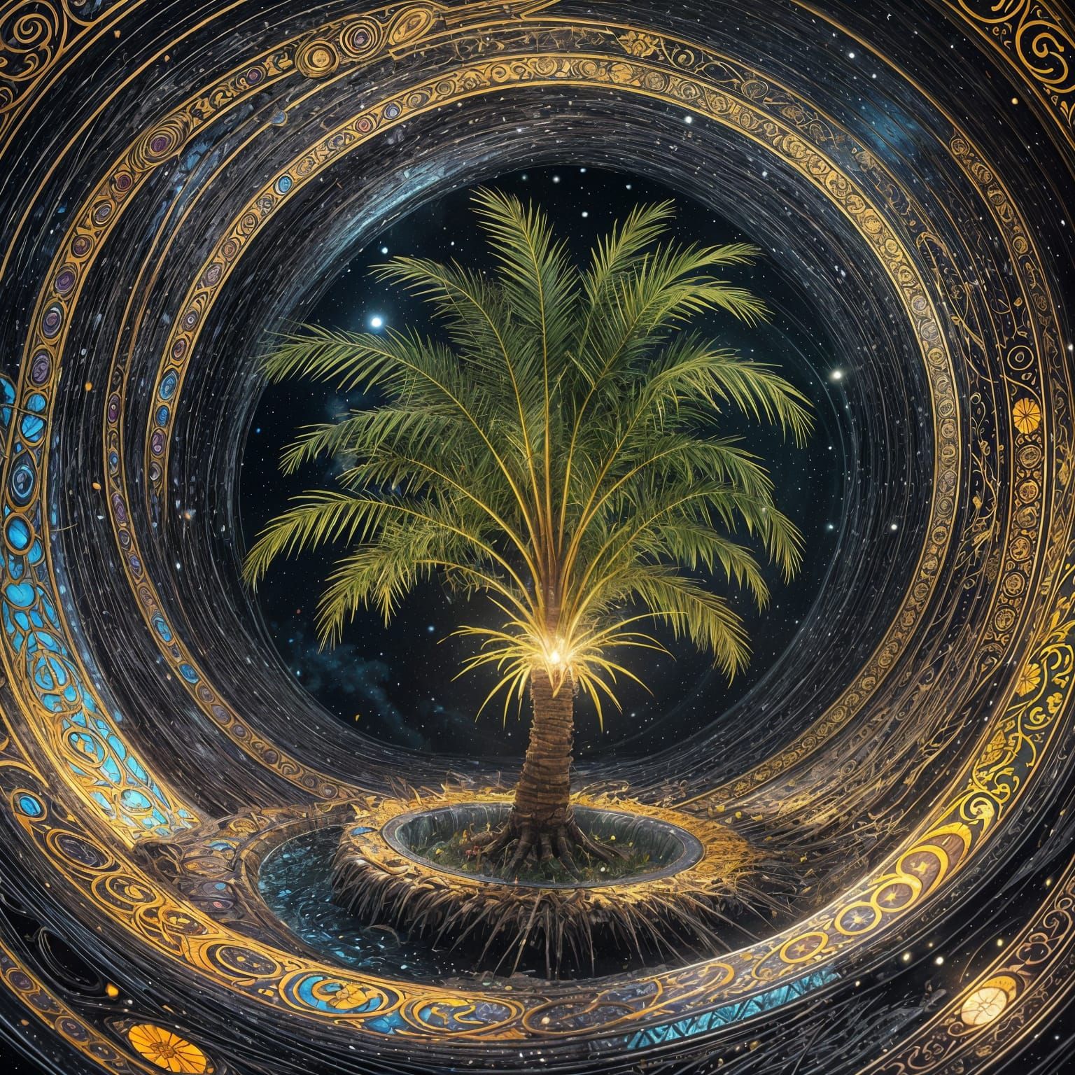 Palm Tree Resists Black Hole in Dark Fantasy Art