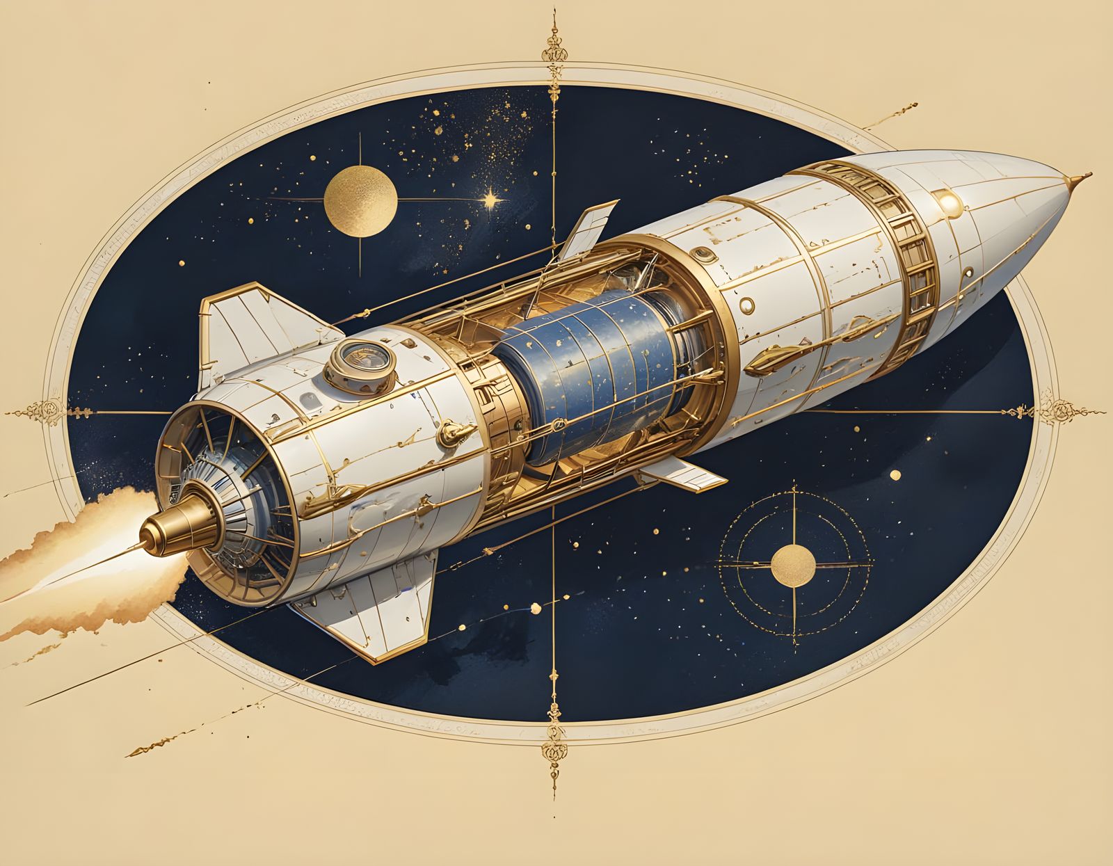 Kintsugi Style Rocket in Porcelain Landscape