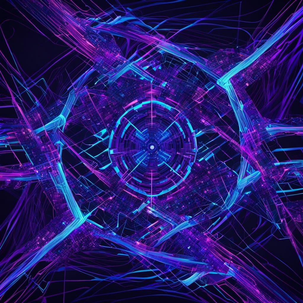 Abstract Digital Network of Glowing Code and Data Streams