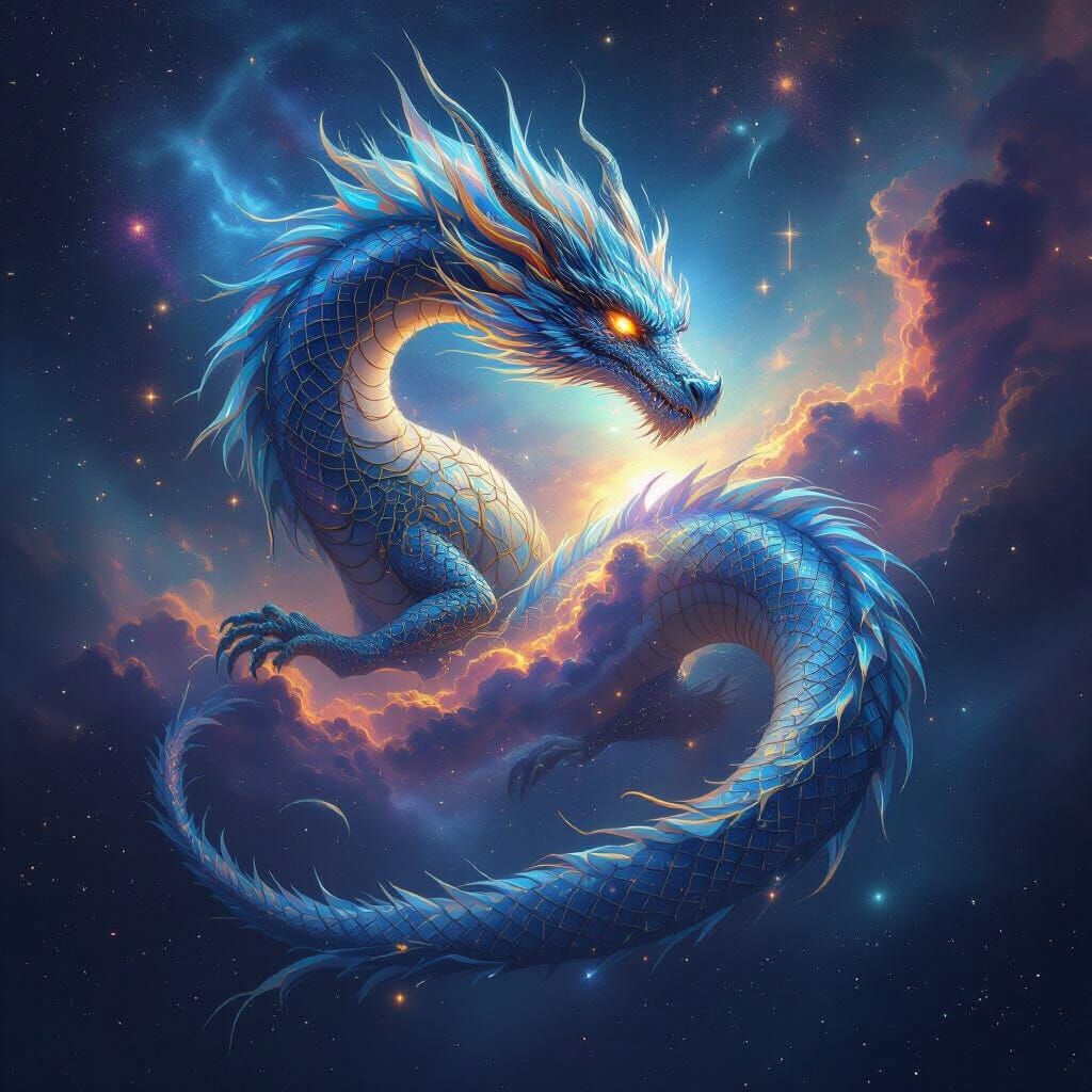 Celestial Dragon Entwined in Nebula: Digital Art