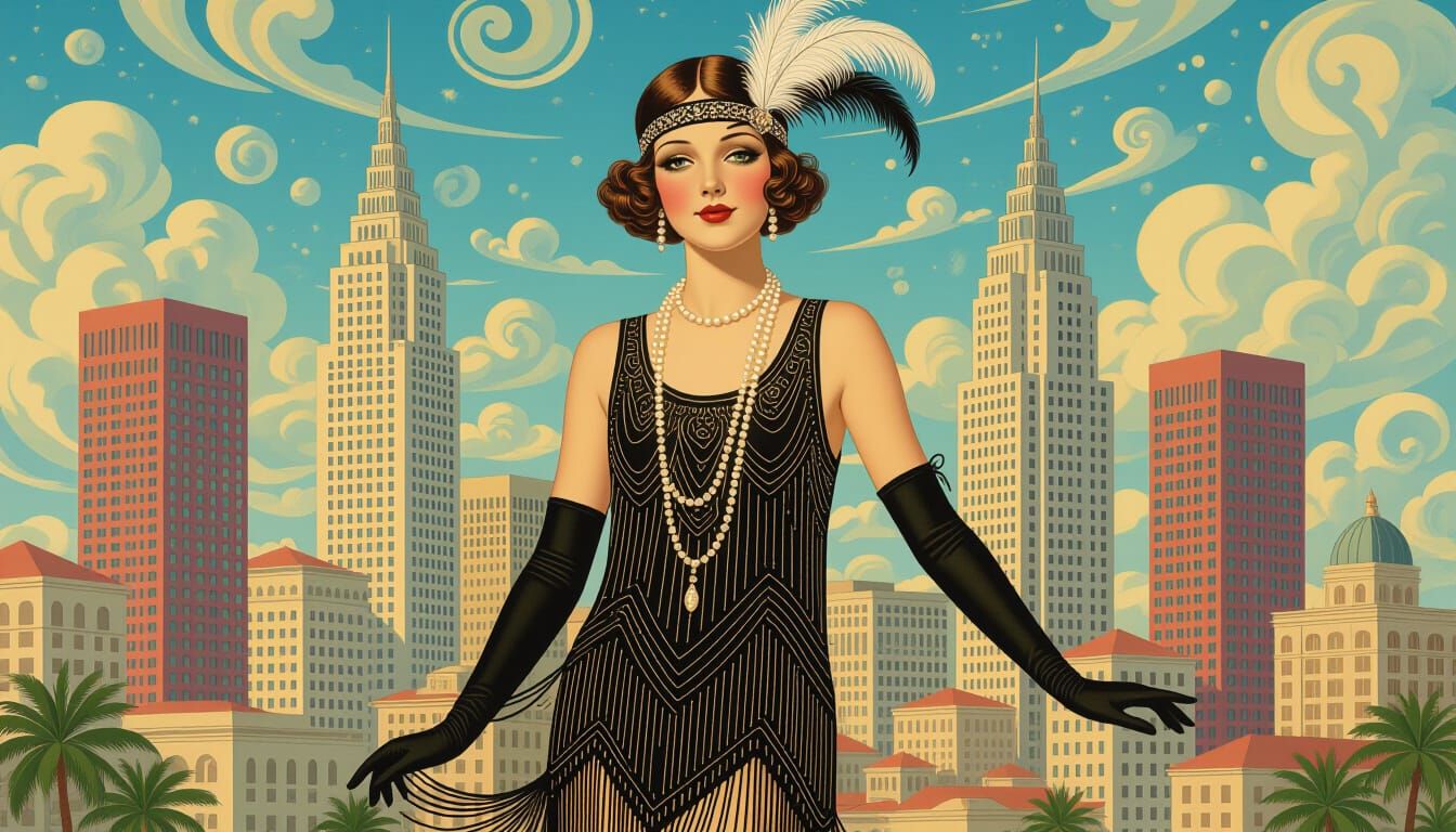 Flapper Girl in Hollywood, Art Deco Style