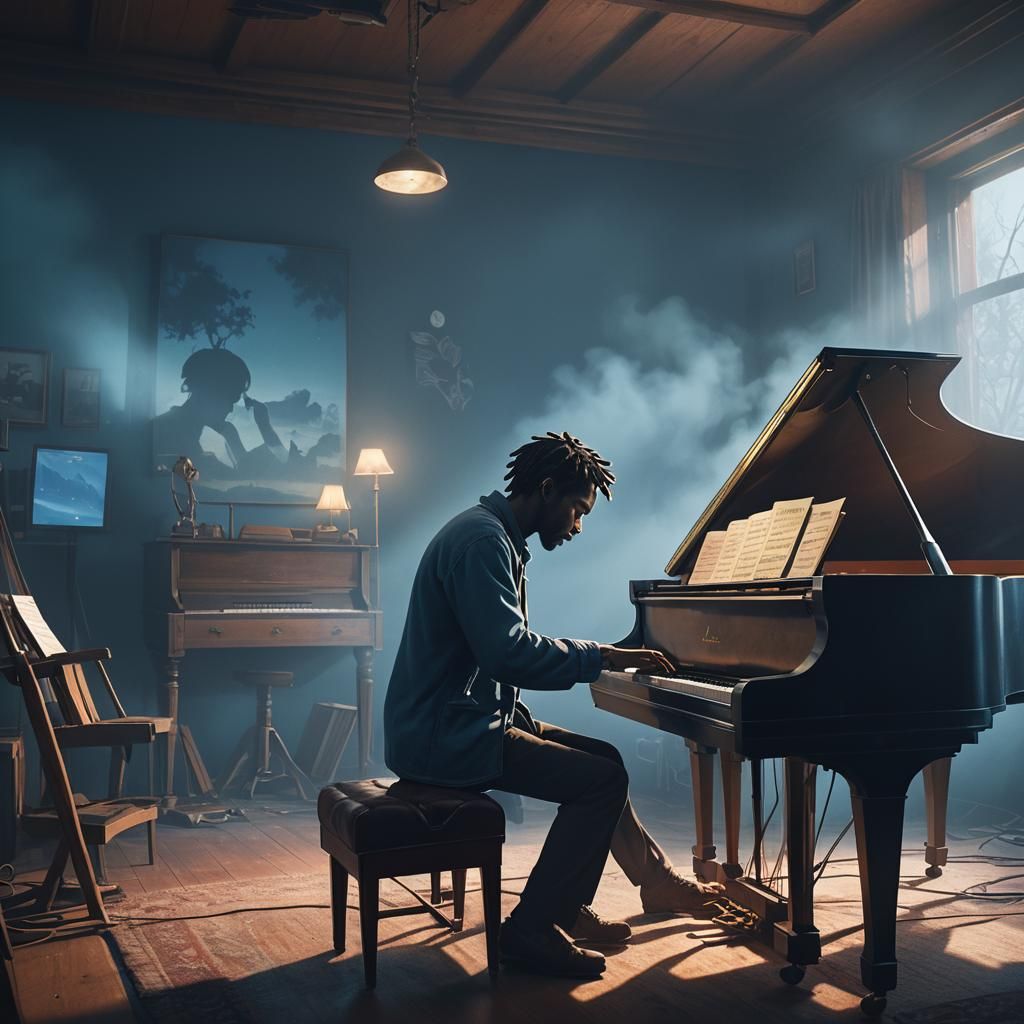 Kofi's Piano Performance: A Matte Painting