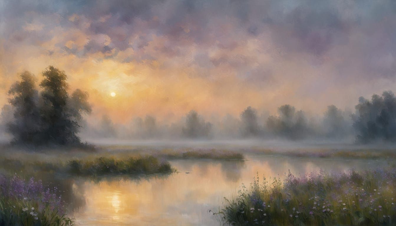 Misty Pond in Ethereal Morning Light