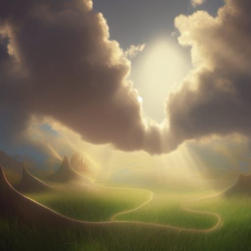 Heavenly Sunshine Beams Through Divine Clouds