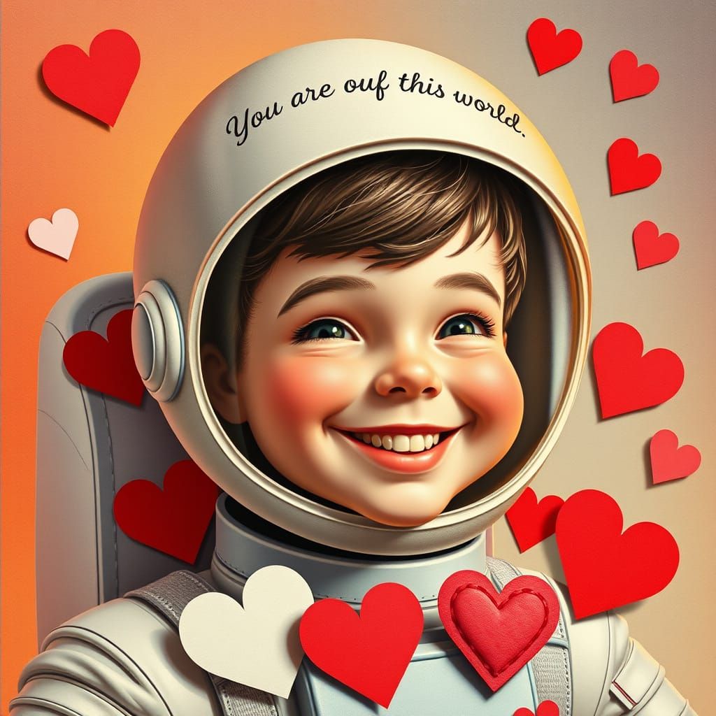 Vintage Astronaut Valentine in a Retro Style