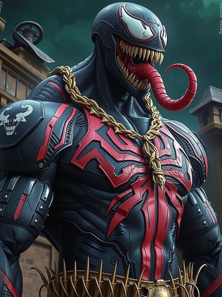Red Venom Heroic Pose in Comic Book Style