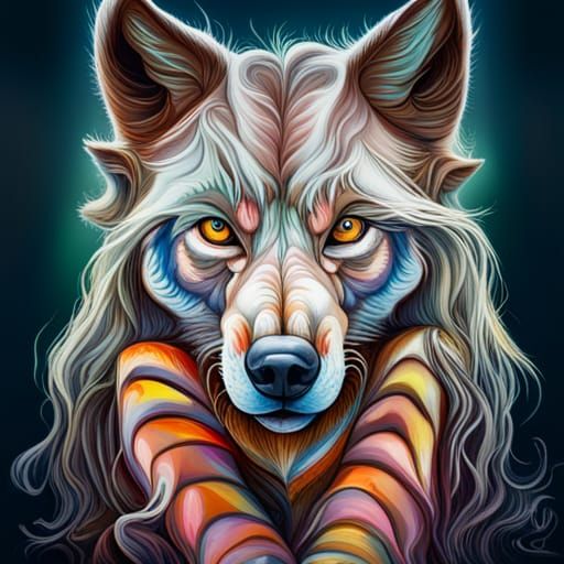 Colorful Polychromatic Graffiti Art with Wolf