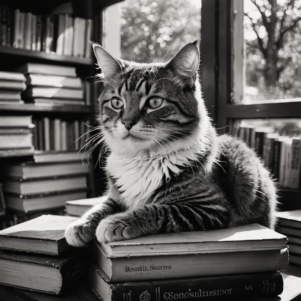 Charming Cat Portrait in Bookstore Window