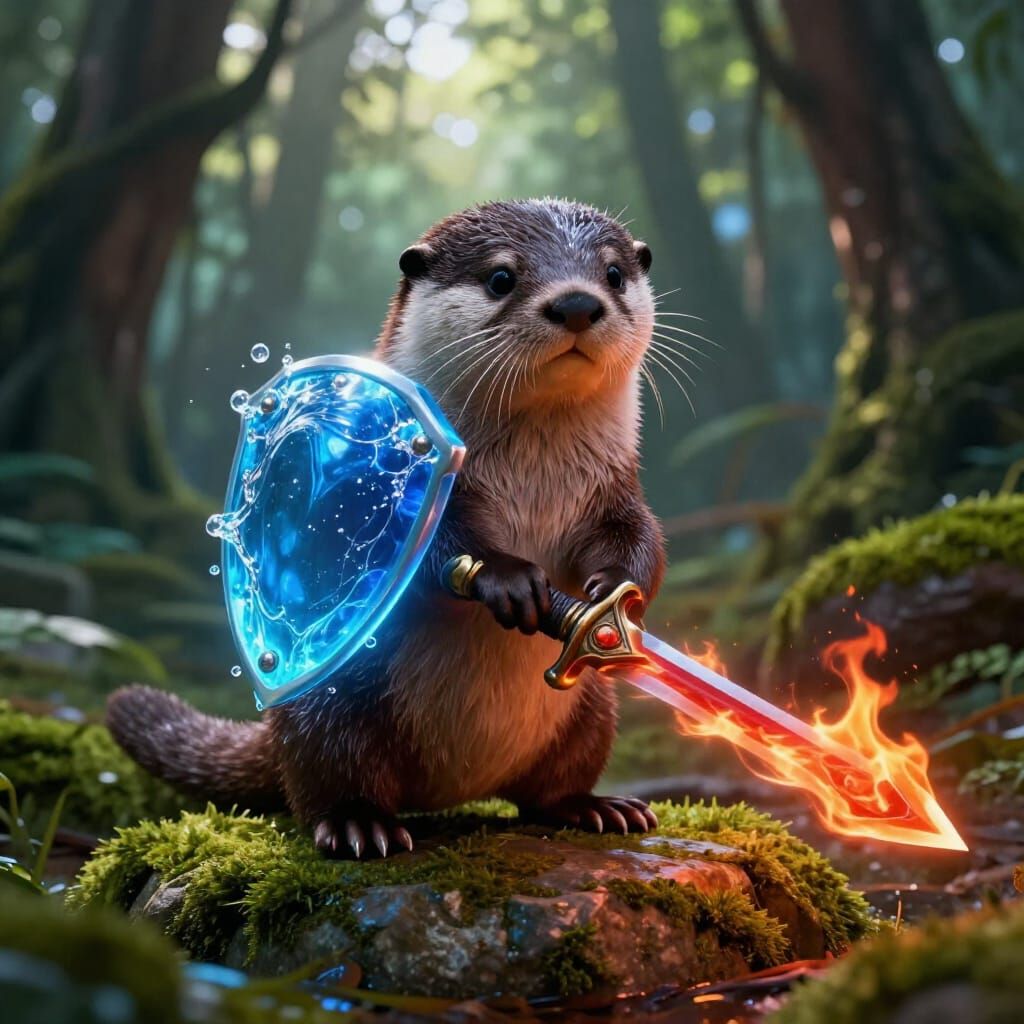 Fantasy Otter Warrior with Magic Weapons