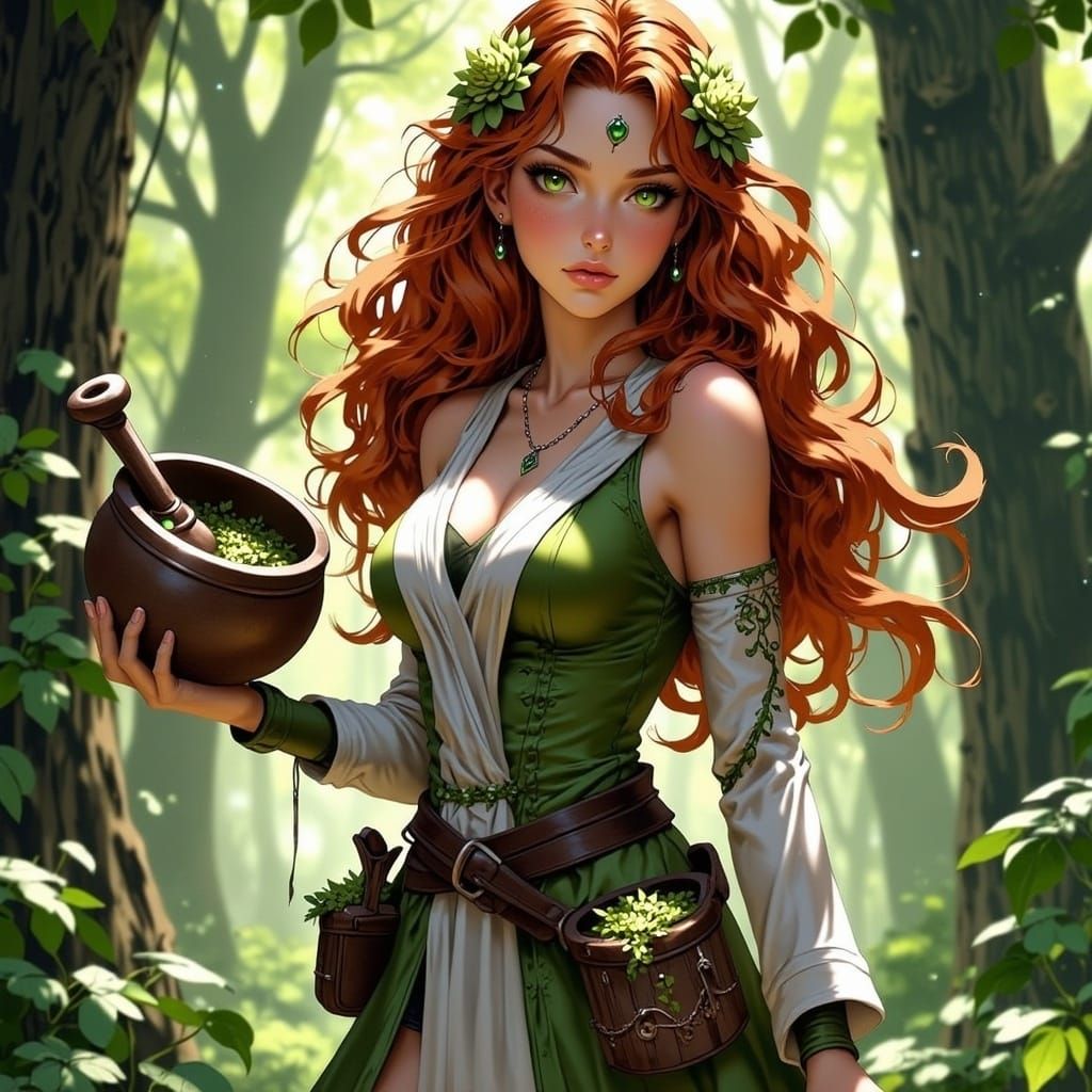 Magical Forest Anime Herbalist in Enchanted Glade