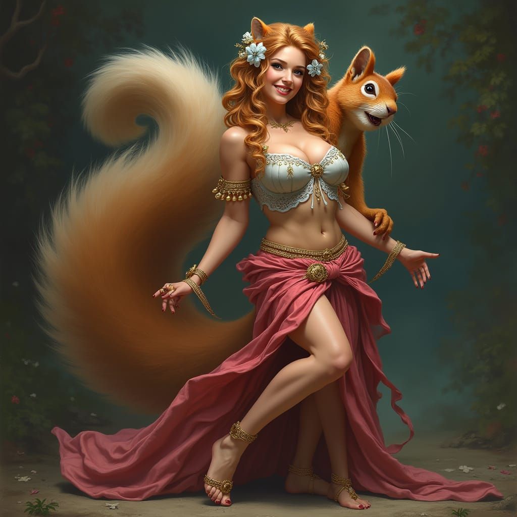 Suave Squirrel up to Mischief with Burlesque Show Dancer.