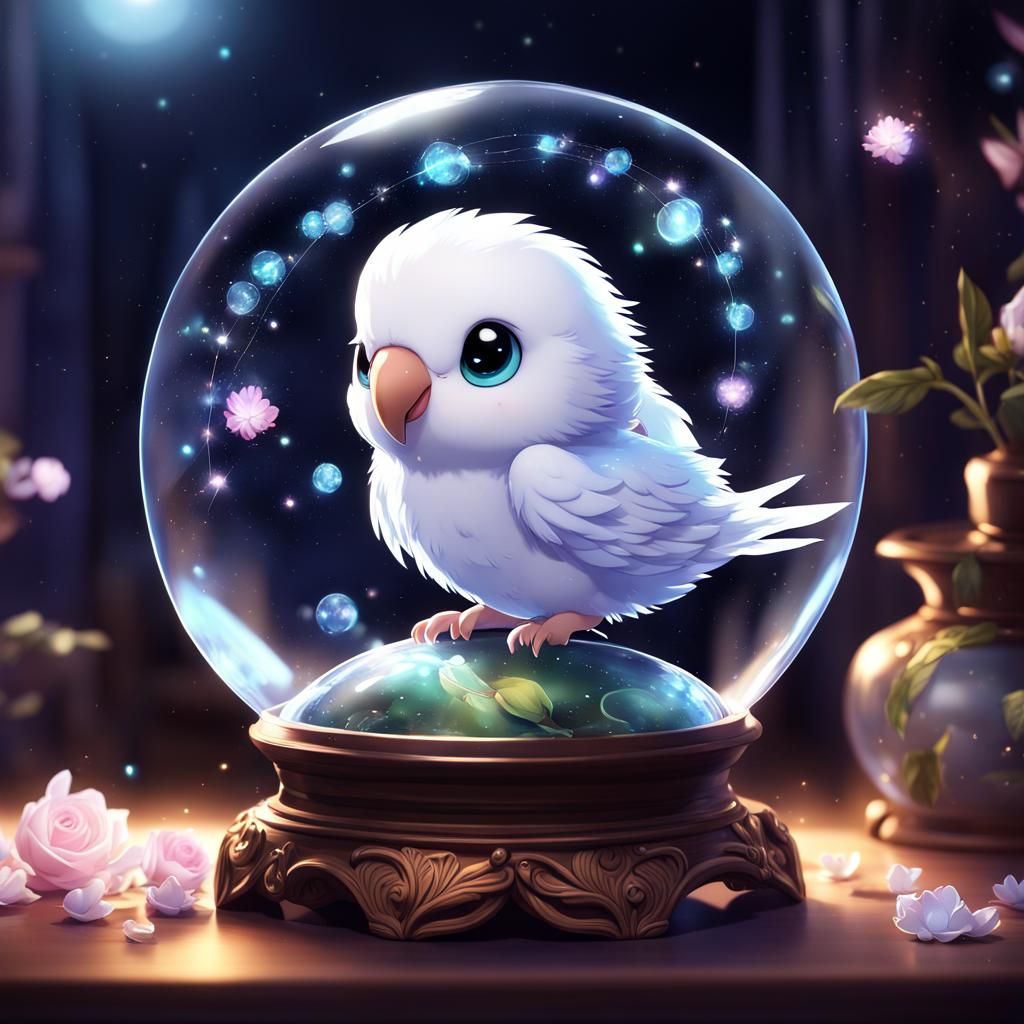 Adorable Chibi Parakeet with Constellations in Anime Style