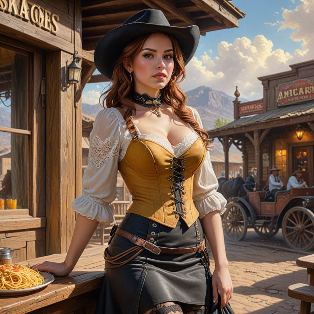 Elegant Saloon Madam in a Colorful Spaghetti Western