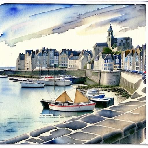 Roscoff, France: Vintage Watercolor Postcard