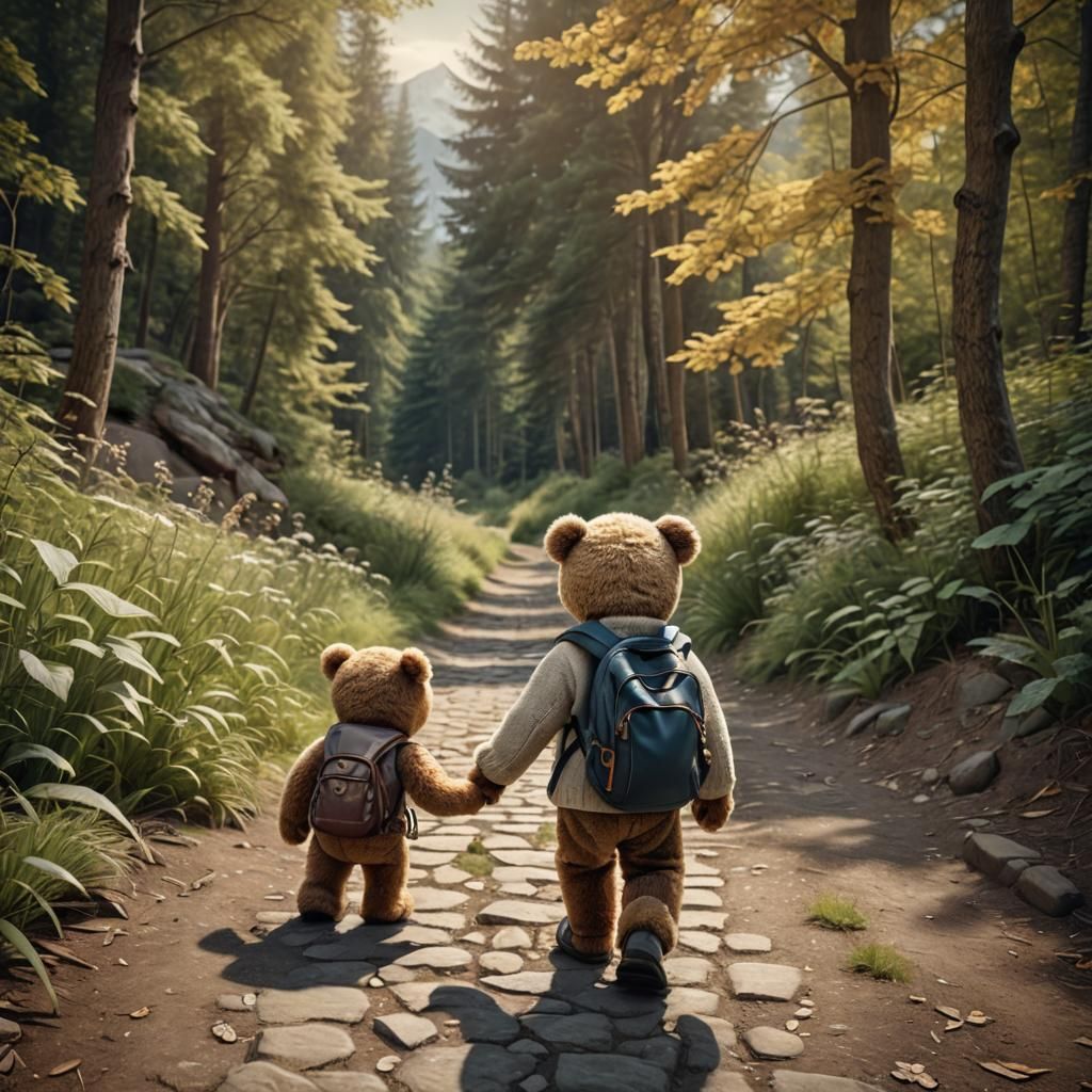 Nostalgic 3D Teddy Bear Hike with Child