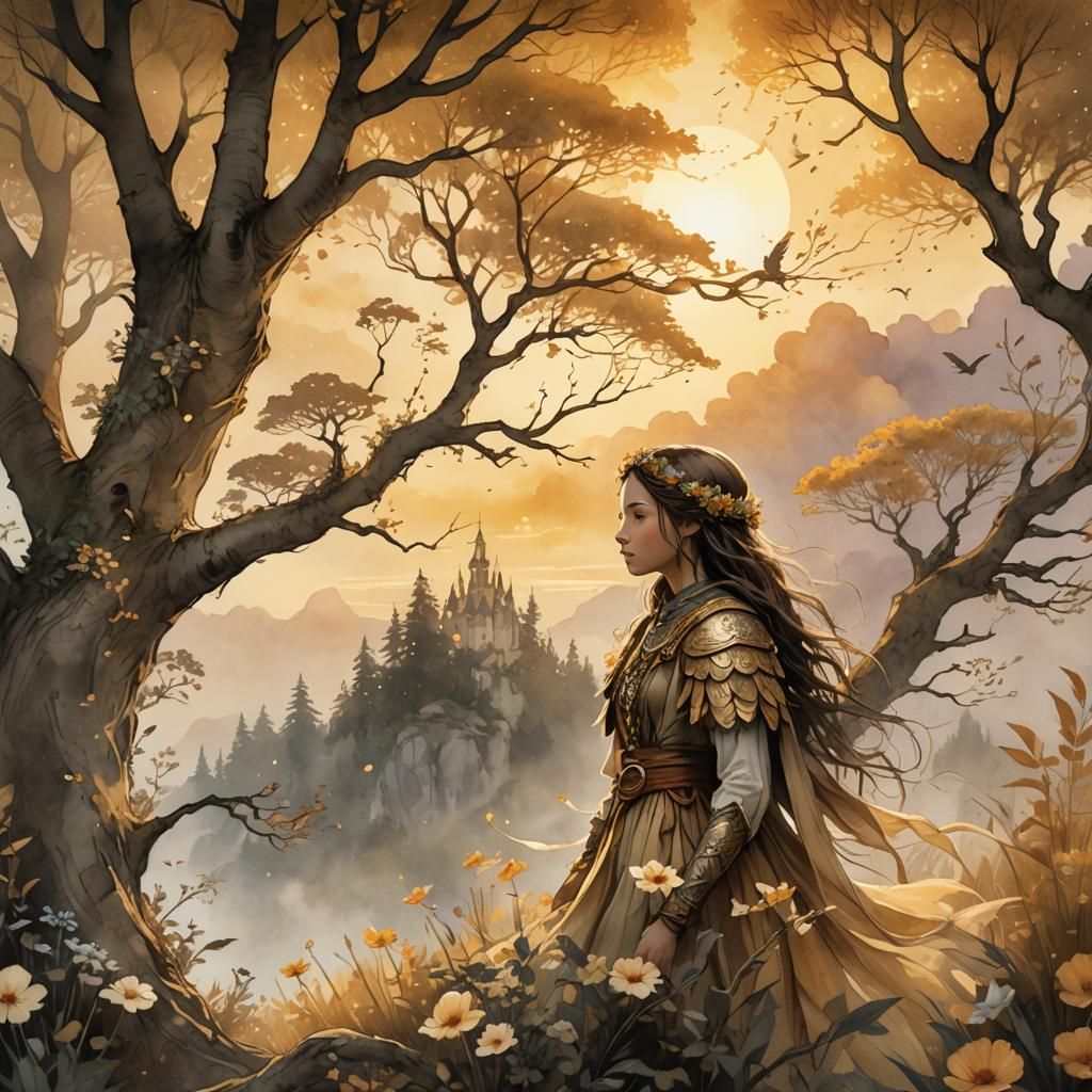 Summerscape Sunset Digital Watercolor Illustration