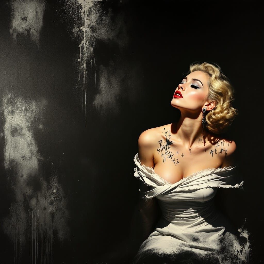 Dramatic Pin Up Goddess with Starry Scars and Poetic Wounds