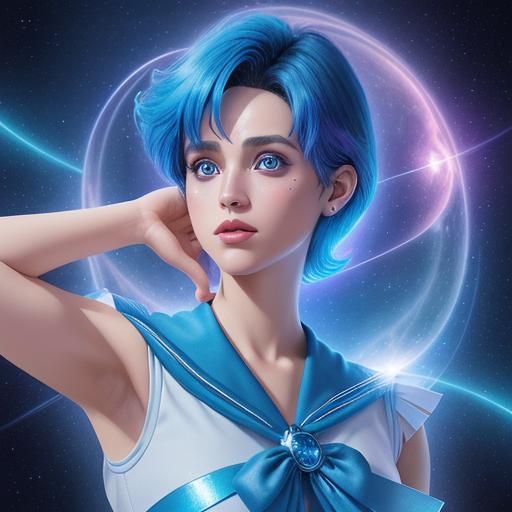 Sailor Mercury in Holographic Cosmic Illustration