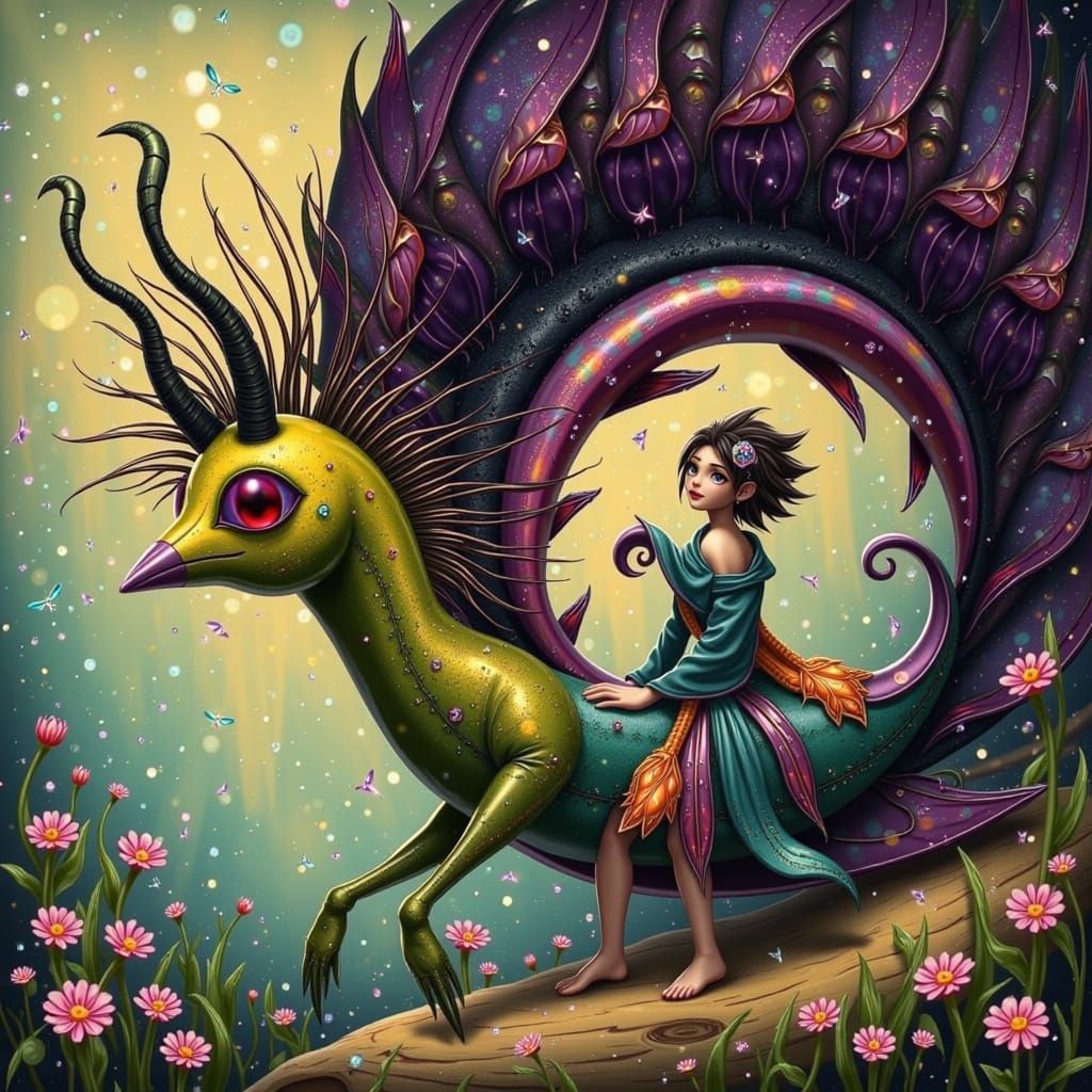 Mystical Iridescent Critter in Whimsical Forest