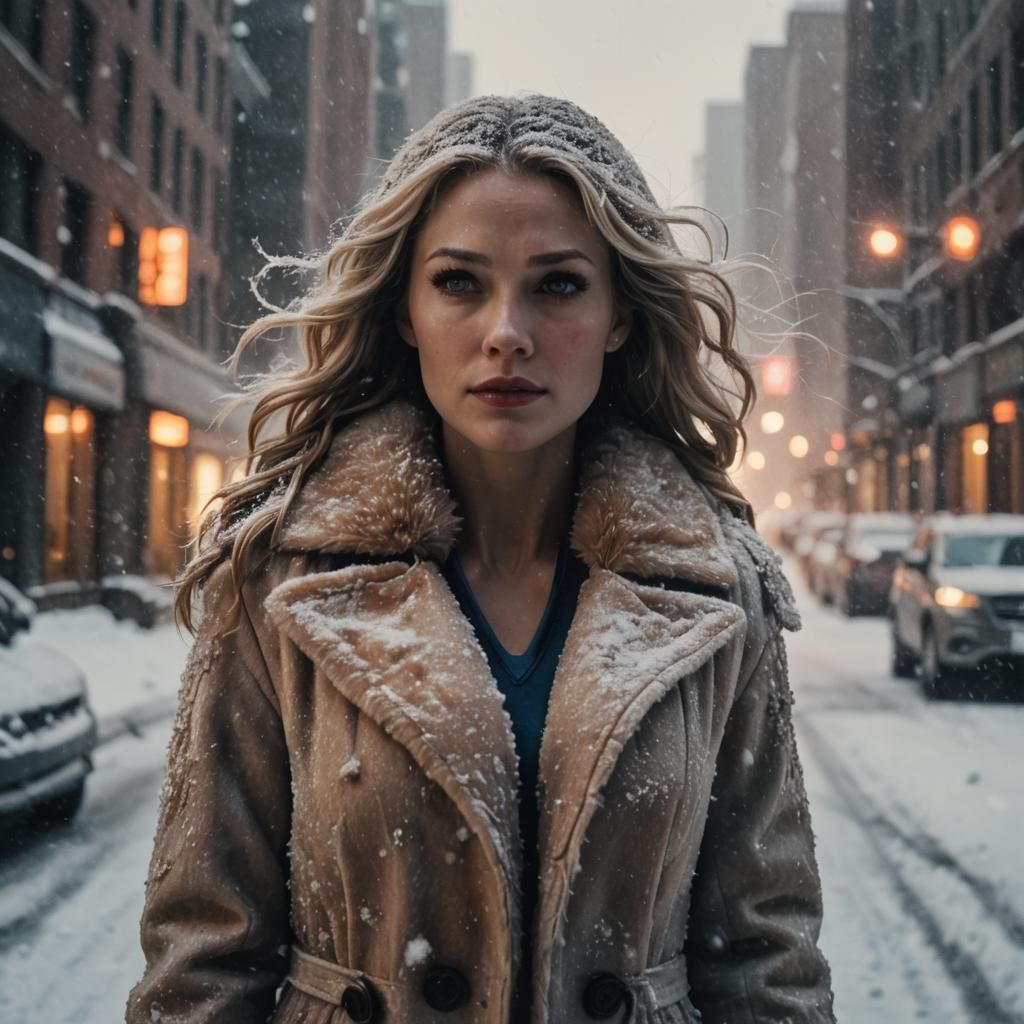 Supergirl in Fur Coat: Cinematic Film Still