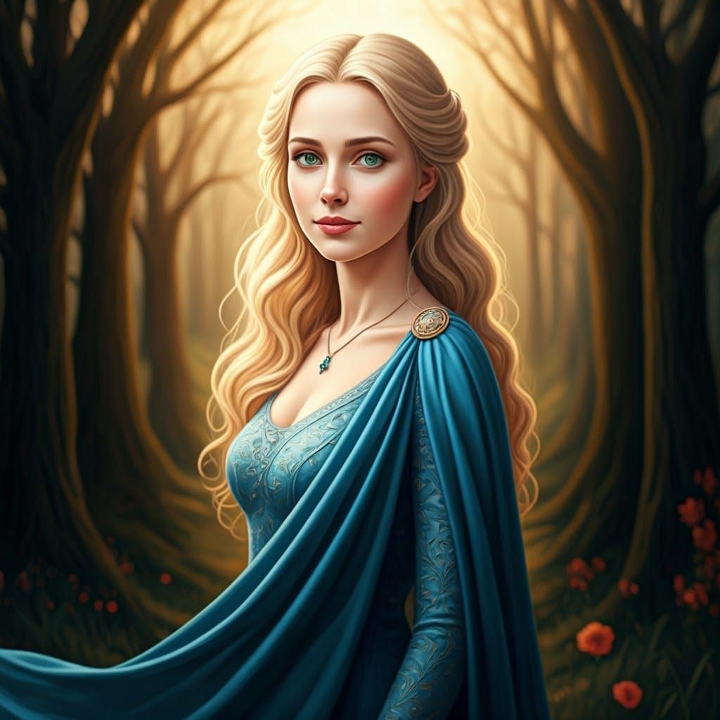 Regal Princess in Idyllic Landscape, Digital Art