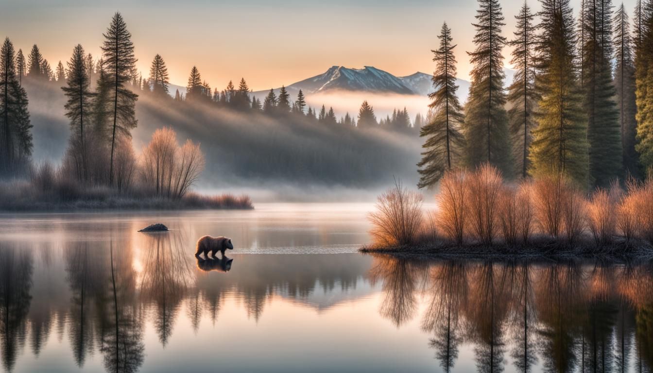 Grizzly Bear Catches Salmon at Sunrise Lake