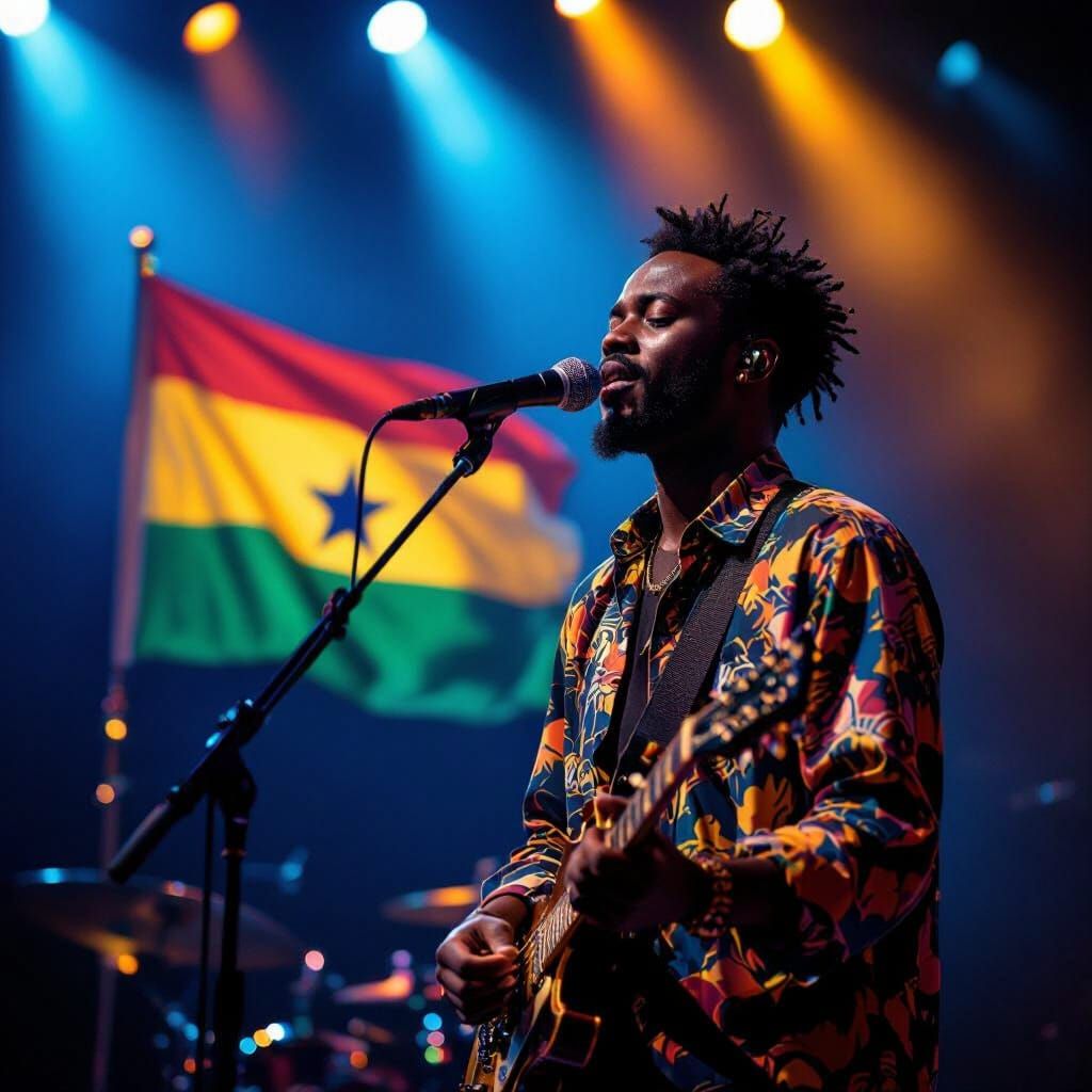 Senegalese Artist on Stage in Golden and Blue Lights