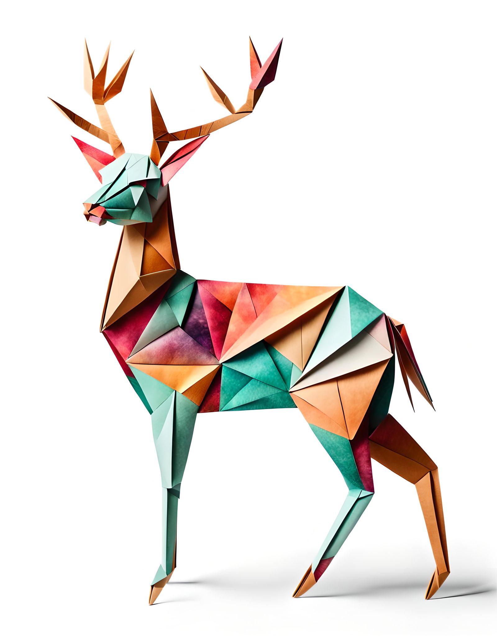 Bohemian Deer on White Background in Origami Style