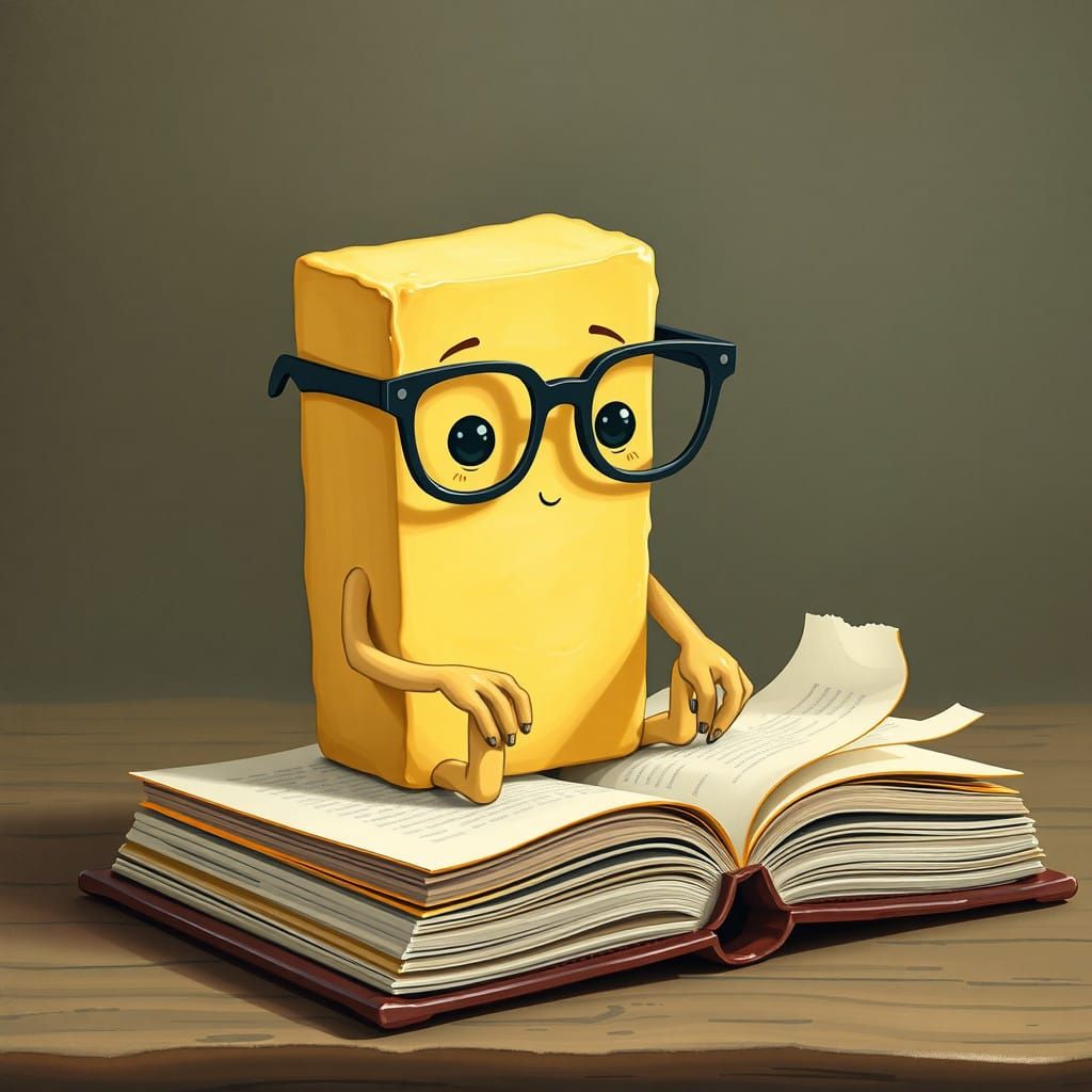 Anthropomorphic Butter Scholar in Whimsical Study