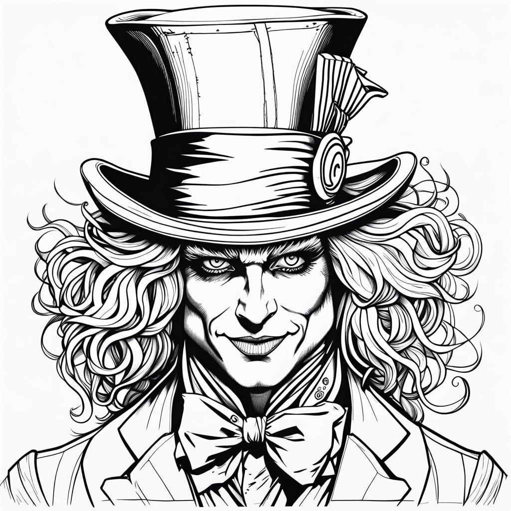 Mad Hatter Line Art Sharpie Illustration