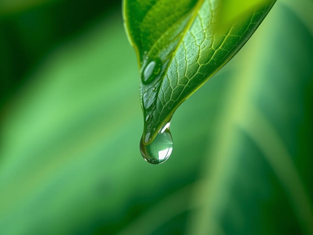 Glistening Raindrop on Emerald Leaf