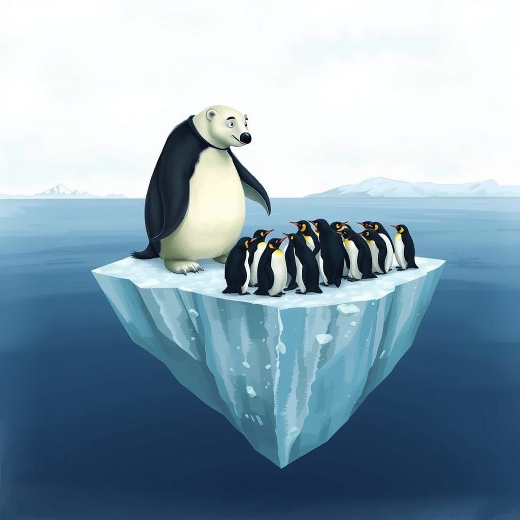 Polar Bear in Penguin Costume Hides Among Penguins