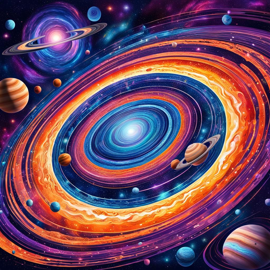 Surreal Cosmic Vortex: A Celestial Tapestry in Vibrant Hues