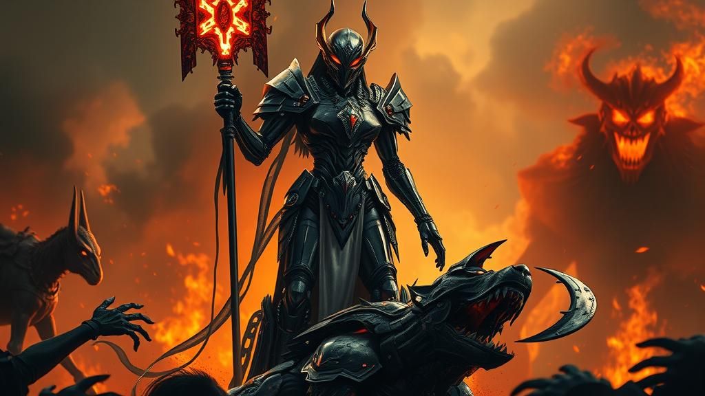 Victorious Gynoid Robot in Epic Fantasy Illustration