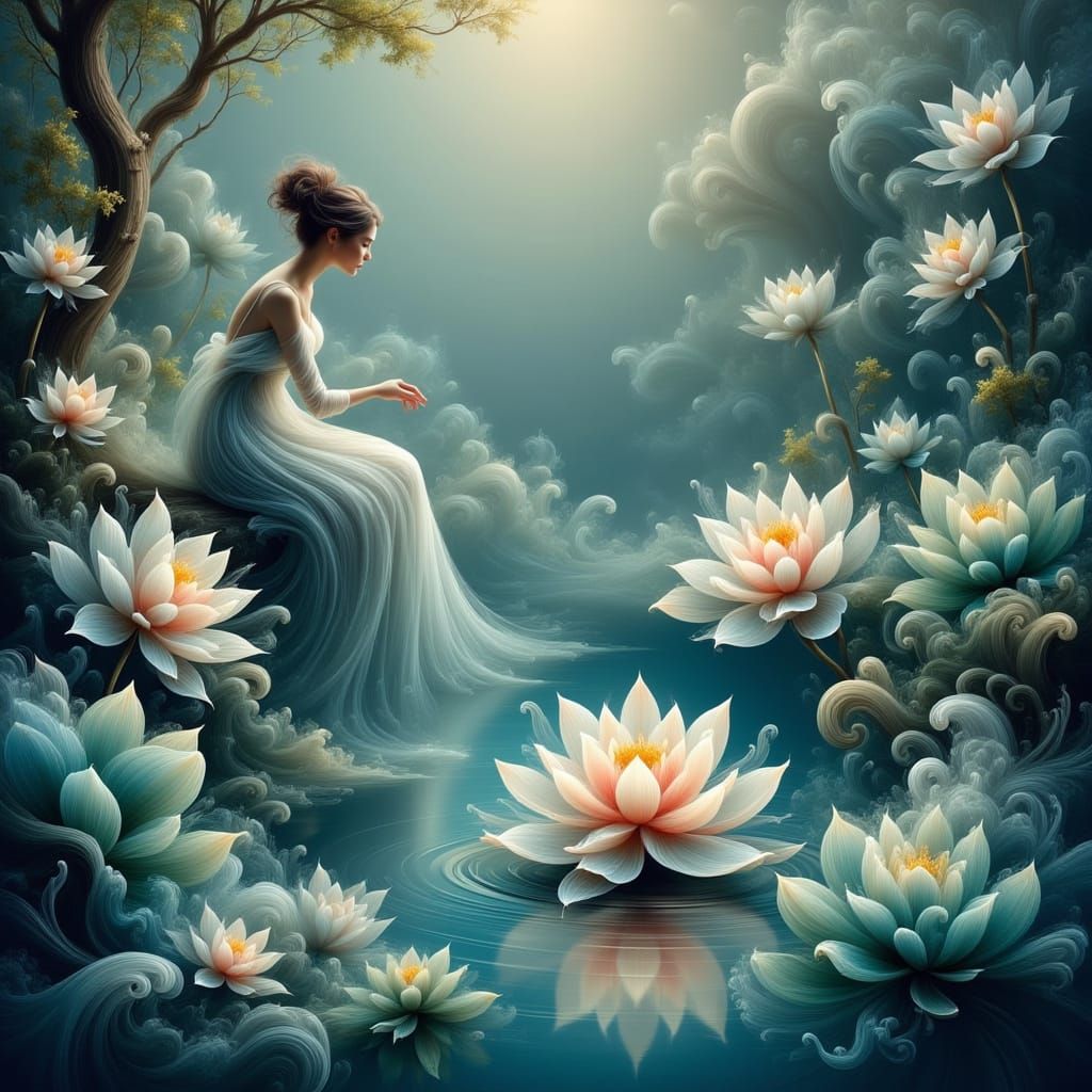 Ethereal Lotus Flower in a Universe Pond