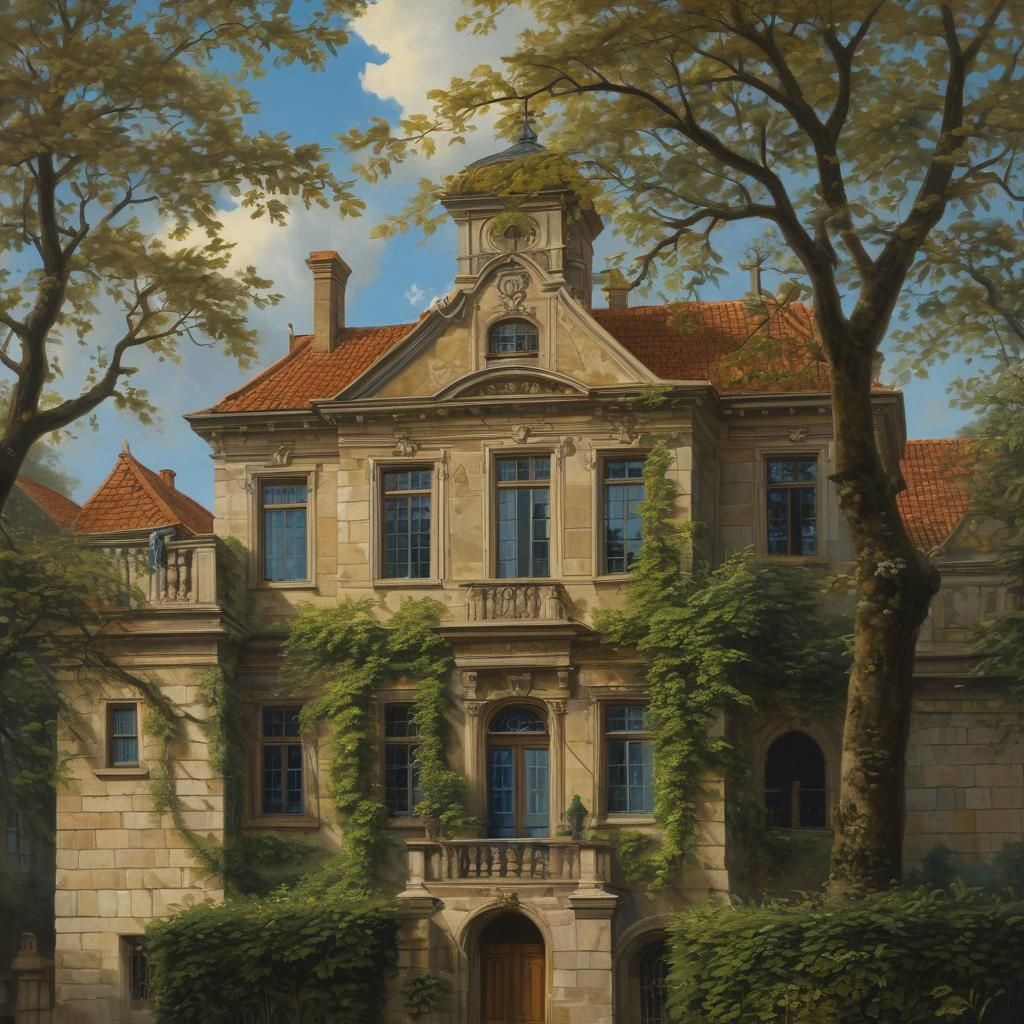 Grand Mansion Oil Painting in Baroque Style