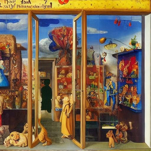 Toy Store Window Display in Surrealist Style