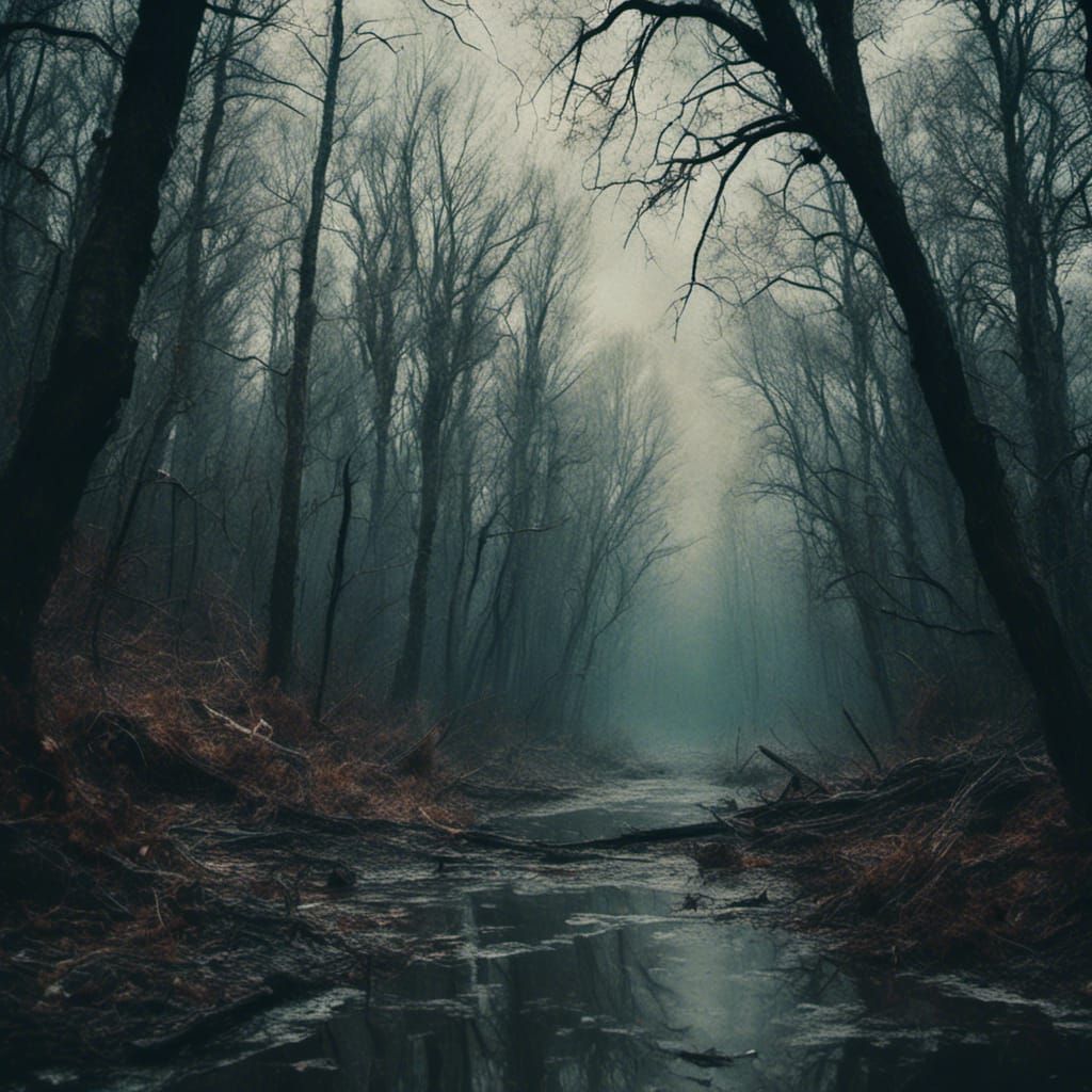 Dark Forest in Moody Watercolor Style