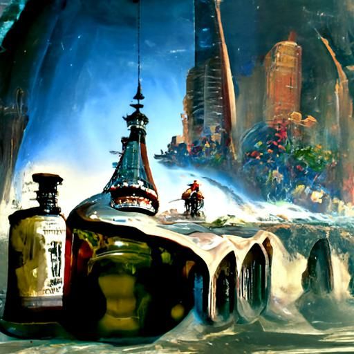 Fantasy City in a Bottle: Oil Painting