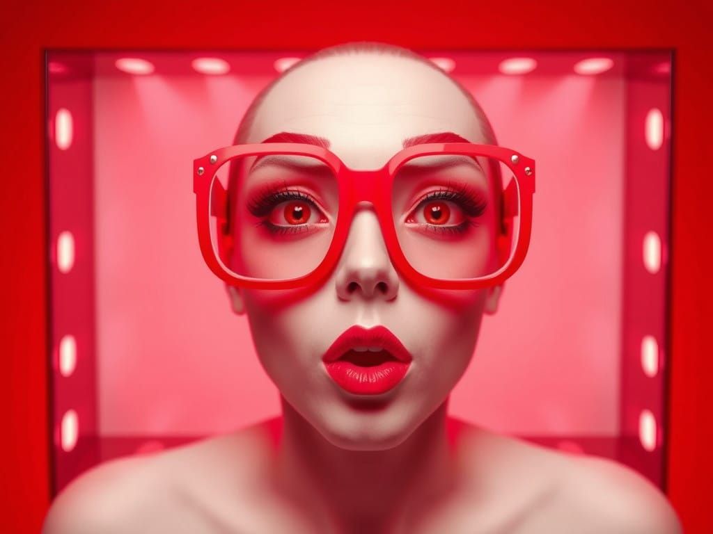 Vibrant Cubist Portrait in Monochromatic Red