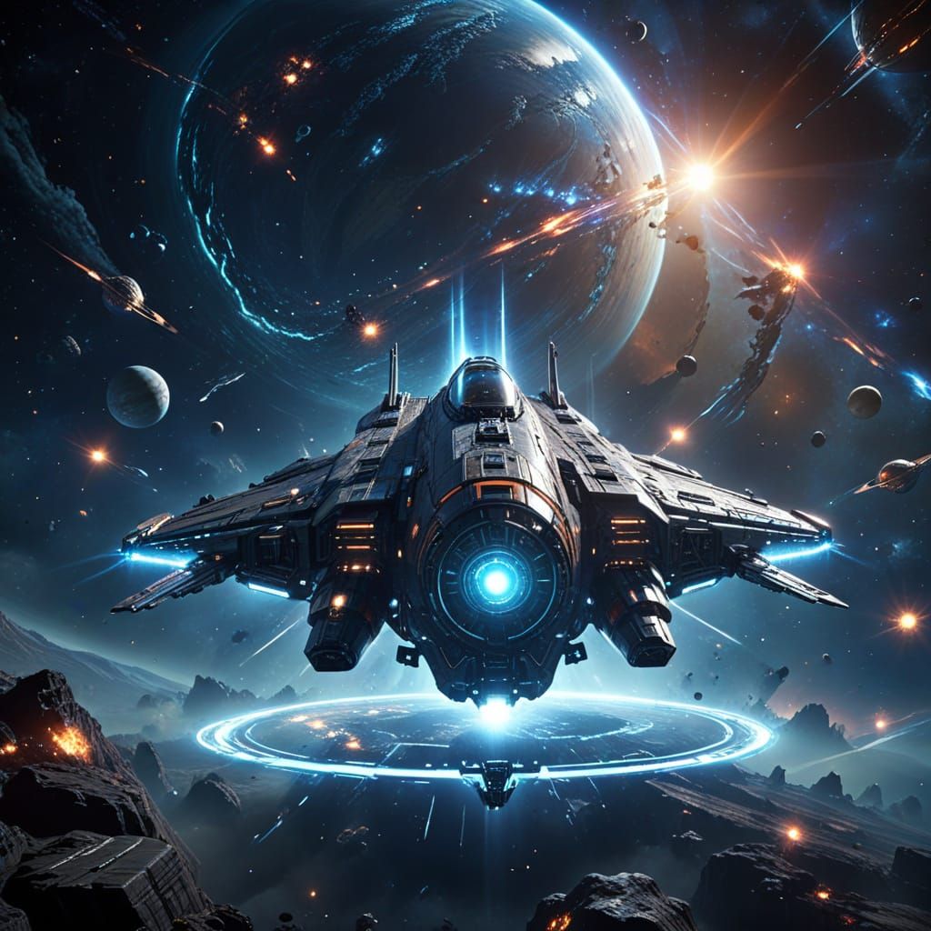 Spaceship Explores Galaxy in 3D Game Style