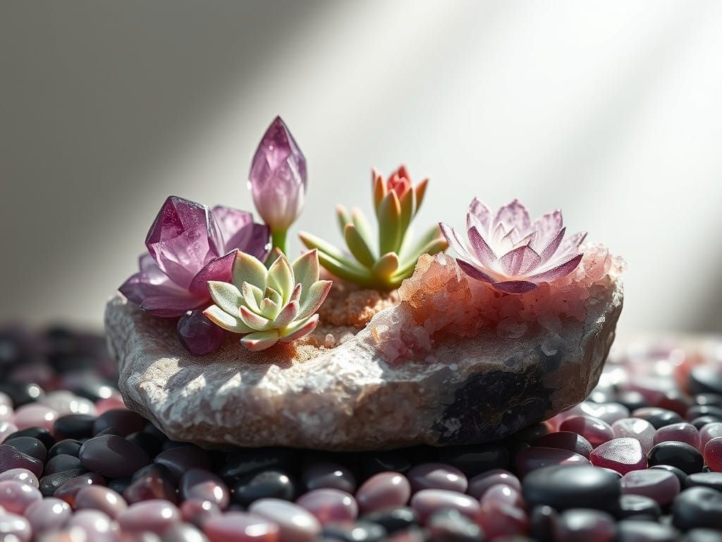 Ethereal Gemstone Rock Garden in Soft, Muted Colors